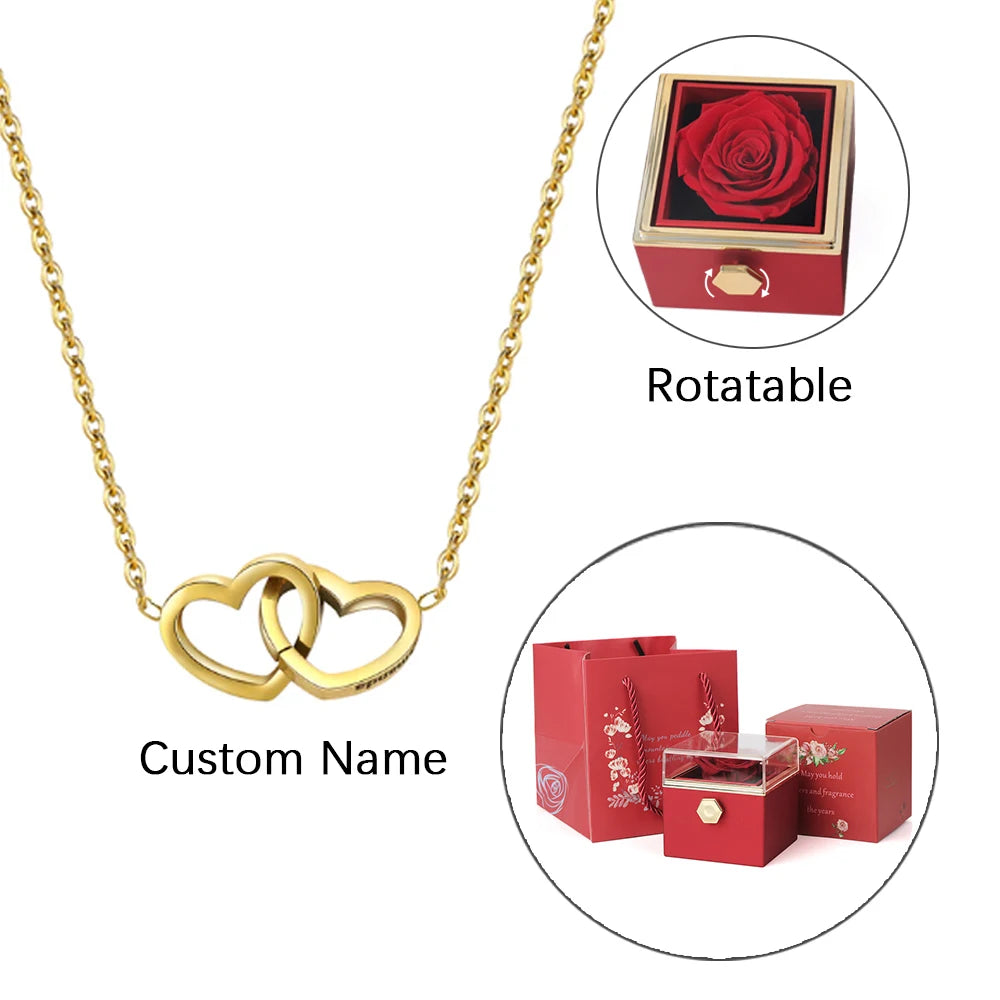 ETERNAL ROSE BOX - W/ENGRAVED NECKLACE & REALROSE Flower Gift Box Heart Customize Letter Necklace Valentine'S Day Gift for Her